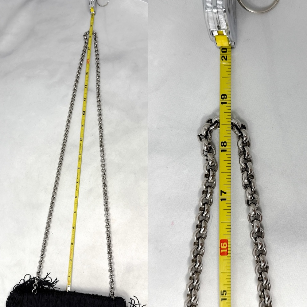 Christian Louboutin Belted Fringe Suede Crossbody Bucket Bag Chain Strap Black - Picture 11 of 13